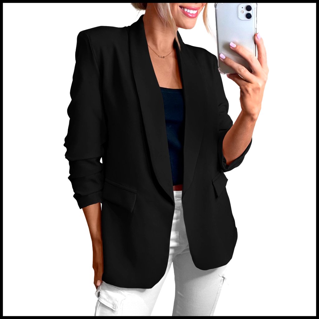 Lightweight Blazer With Pockets, Open Front, Shawl Collar, Business Casual